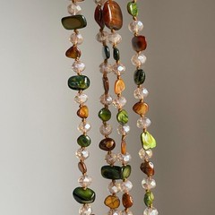 Bohemian Vintage Natural Stone Necklace Handmade Crystal Beads Double Layer