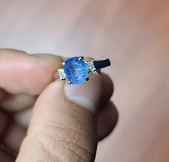 14K white gold engagement ring 2.21ct. Natural Untreated Blue Sapphire Cushion