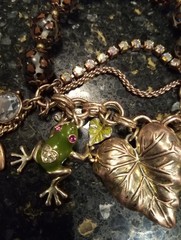 B & J Rose & Gold Tone Charm Necklace And Bracelet Set Hearts, Leaves, Frog,…
