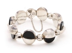 Antonio Pineda 970 Silver Black Onyx Modernist Bracelet Taxco – Eagle 21 – 74.8g