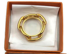 Hermès Chaîne d’Ancre Scarf Ring Vintage Gold Plated Anchor Link Design with Box