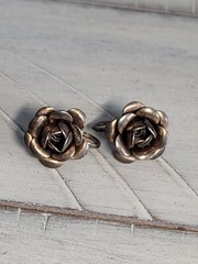 Sterling Silver Rose 3D Screwback Earrings 5/8″ Rosebud Vintage