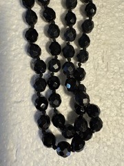 Vintage 56” Black Glass Faceted Bead Single Strand Necklace / Made In Austria