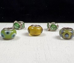 5 Sterling 925 Silver Green Blue White Yellow Glass Murano? Slide Charms