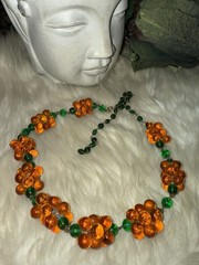 Louis Rousselet Rare Gorgeous Gripoix Green & Amber Glass In 25 Inches Long! D5