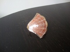 VTG HANDMADE NATURAL LACQUERED SEASHELL GOLD PLATED HINGED DRESS/SCARF CLIP