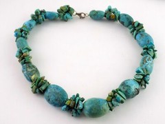 Sterling Silver Clasp Turquoise Beaded Strand Necklace 925 Varied Beads 17 Inch