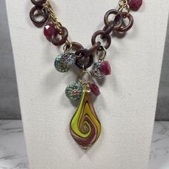 VTG Signed Erickson Beamon Runway Statement Necklace Flower Swirl Glass Pendant