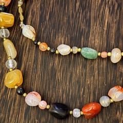 Natural Stone Nugget Necklace Womens OS Multicolor Vintage Boho Agate