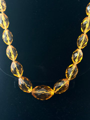 Amber Honey Color Faceted Graduating Crystal Beads Long Hand Strung Necklace G22
