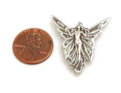 Sterling Silver Art Nouveau Inspired Winged Fairy Pendant/Pin, 1 1/8″ x 1 1/8″