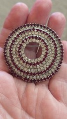 Vintage Kramer Layered Clear And Red Rhinestone Round Brooch