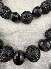 Vintage Black Glass Beaded Layered Necklace 24”