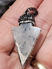 Vintage Rutilated Quartz Arrow, Gunmetal & White Crystal accents Pendant