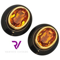 Brevete France Gauche Orange Stone Black Designer Classic Couture Clip Earring