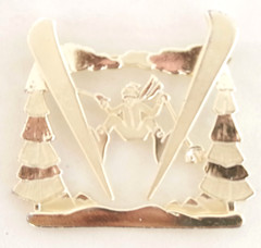 Cool! 2.25″ VTG c1980’s DOWNHILL SNOW SKIER/ SKI JUMPER 2-TONE GOLD BROOCH PIN