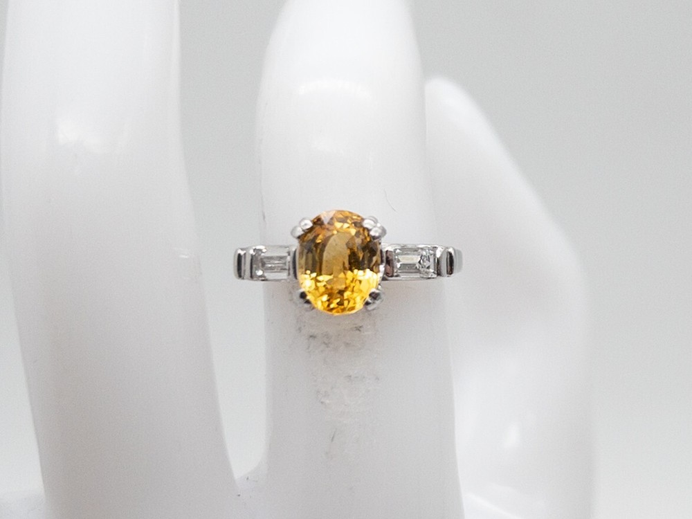 Vintage 1940s $5000 2.30ct Natural Yellow Sapphire VS G Diamond Platinum Ring