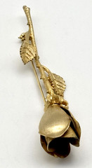 Vintage Rosebud Brooch Textured Matte Shiny Gold-Tone Metal Unbranded 3.5 Inches