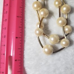 Cream Faux-Pearl Metal Tube Beaded Double Strand Layered Necklace Unsigned