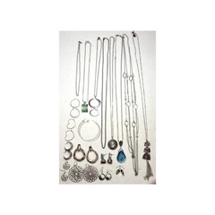 Silvertone Jewelry Lot 18 Pc Chains Pendants Pierced Earrings Y2K Boho