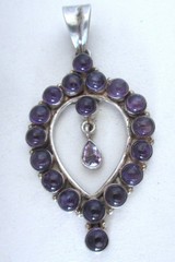 2 1/2 INCHES STERLING PENDANT w AMETHYST or AMETHYST ART GLASS, HANDMADE by MC