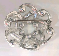 Vintage signed Lisner Silver tone Faux Pearl Baguette Crystal Brooch 1960s