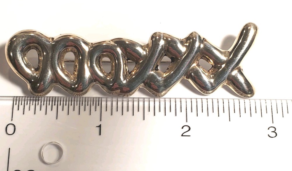 Vintage 1980s X and O Abstract Modern Art Puffy Sterling Silver Pin Brooch 14.9g