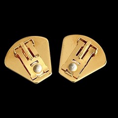 Hermes VTG Rabbit Motif Enamel Clip₋On Earrings Glod/Beige Cloisonne w/Box Used