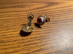 Vintage Russian Enamel Rostov Finift Filigree GOLD Frame Round Earrings 1988