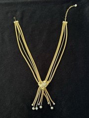 Gold Tone Leaf Necklace White Faux Pearl Round