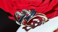 10k y/gold size 7 ring 0.18ct natural treated sapphire diamond heart 1.95g N2536