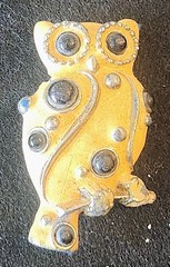 Rare! Vintage! LANVIN Paris Signed Owl Brooch/Pin w/Black Cabochons 1980’s READ