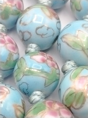 Vintage Hand Painted Faux Cloisonne Porcelain Bead Knotted Necklace Blue 25″