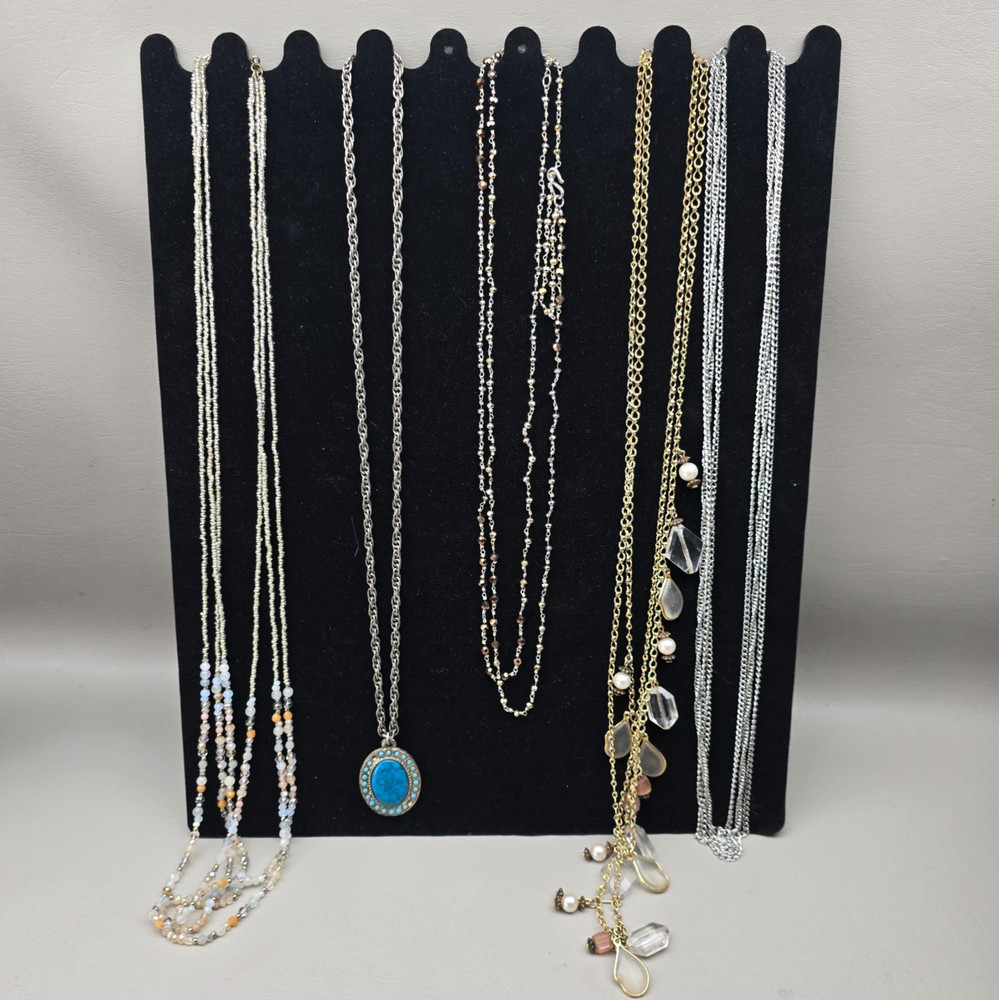 Vintage Necklace Lot Beaded Charm Chain Layering Gold Tone Silver Tone