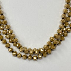 Czech Gold Glass Bead Flapper Necklace Fire Polished Coated Hand Knotted Cord 62