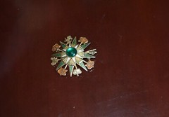 Vtg Heraldic brooch coats of arms & crowns Gold tone metal alloy enamel crystal