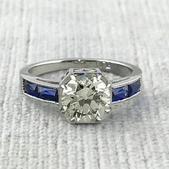 3Ct Art Deco Style Lab Created Diamond & Sapphire Wedding 14k White Gold FN Ring