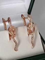 Vintage 1990-s 14 Ct Rolled Gold Zircons Snake Earrings-Hallmarked 585 RG