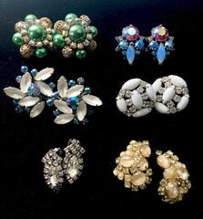 Lot of 15 Pair Vtg Rhinestone Clip On Earrings-Florenza Juliana Lewis Segal etc