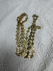 Liz Claiborne Signed Vintage 32″ Double Strand Gold Tone Coin Disc Necklace