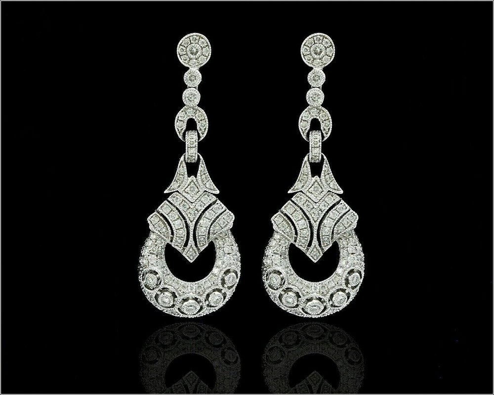 Art Deco Style Lab Created Diamond Wedding Drop 14K White Gold Finish Earrings