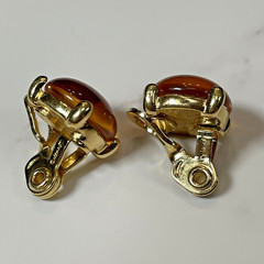 Vintage Monet Round Gold Tone Setting & Gold Amber Cabochons Clip on Earrings