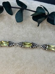 Vintage Sterling Silver 925 Lemon Lime Quartz Crystal Artisan Link Bracelet 6.5″
