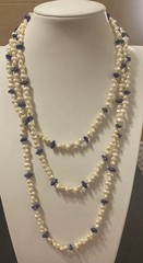 Vintage Necklace Rice Pearls And Lapis 70″ In Length Many Fashion Options