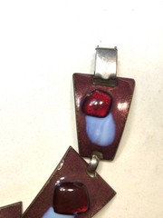 VTG ENAMEL/GLASS KAY DENNING COPPER BRACELET RUSSET/PERIWINKLE/RED 7.5″