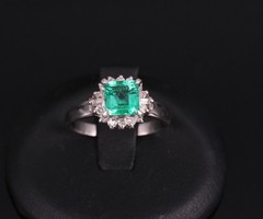 Fine 0.84ct GIA Colombian F1 Emerald & 0.30ct Diamond Platinum Ring Size 6.75
