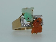 14K Jade Koi Fish and Diamond Ring