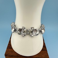 Vintage Austria Crystal Bracelet LG Dentelle Prong Set Silver Tone Safety Chain