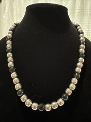 Vintage 925 Silver And Black Onyx Bead Necklace 23” Signed JMS