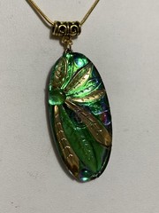 NEW LISTING*RARE ART-DECO IRIDESCENT CZECH GLASS DRAGONFLY NECKLACE.Peacock.g